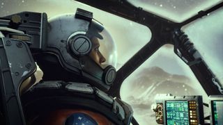 Een astronaut in Starfield zit in een cockpit