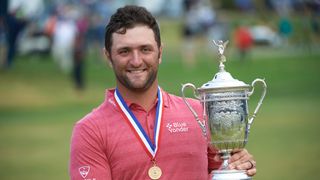 Jon Rahm with the 2021 US Open trophy