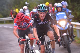 Wout Poels leads Chris Froom up the Angliru during stage 20 at the Vuelta