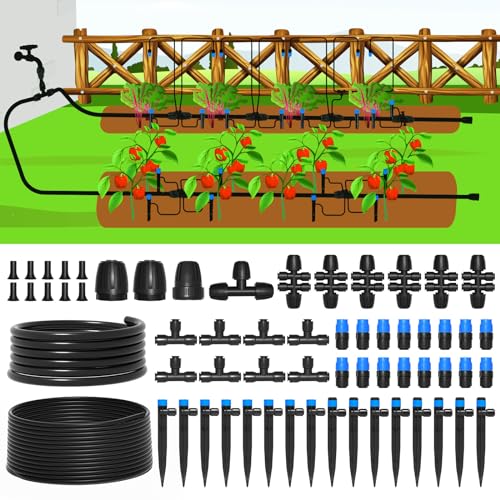Mixc 230ft Quick-Connect Drip Irrigation System Kit, Automatic Garden Watering System With 1/4" &amp;amp; 1/2" Fast-Lock Tubing - Adjustable Nozzles &amp;amp; Sprinklers for Garden, Greenhouse, Lawn, Potted Plants
