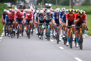 LUZ ARDIDEN FRANCE JULY 15 Fred Wright of The United Kingdom Marco Haller of Austria and Team Bahrain Victorious lead The Peloton during the 108th Tour de France 2021 Stage 18 a 1297km stage from Pau to Luz Ardiden 1715m LeTour TDF2021 on July 15 2021 in Luz Ardiden France Photo by Chris GraythenGetty Images