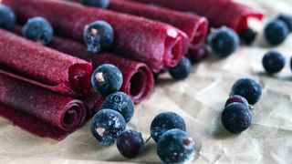 Fruit leather and blueberries