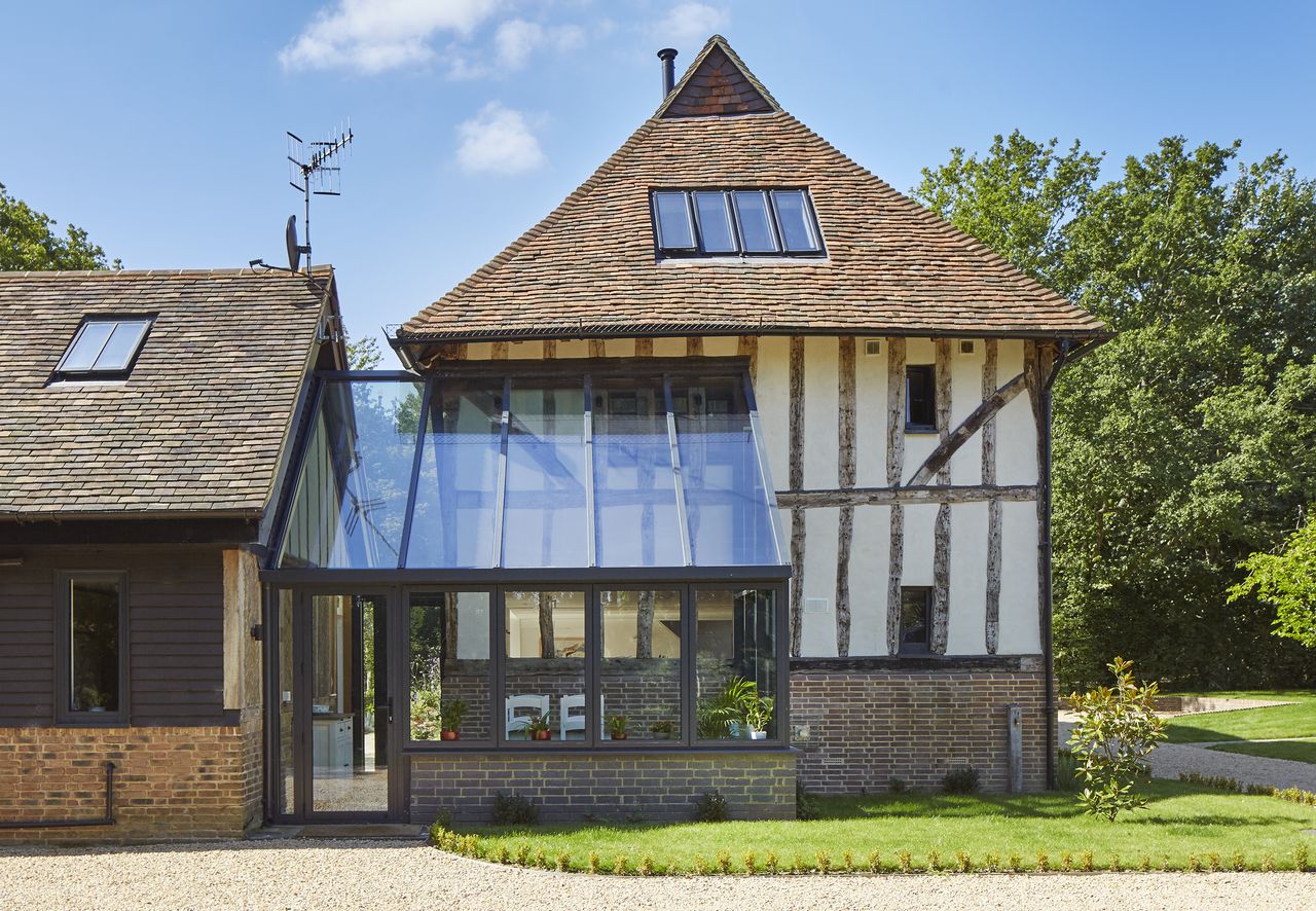 glass box extension in traditional period home