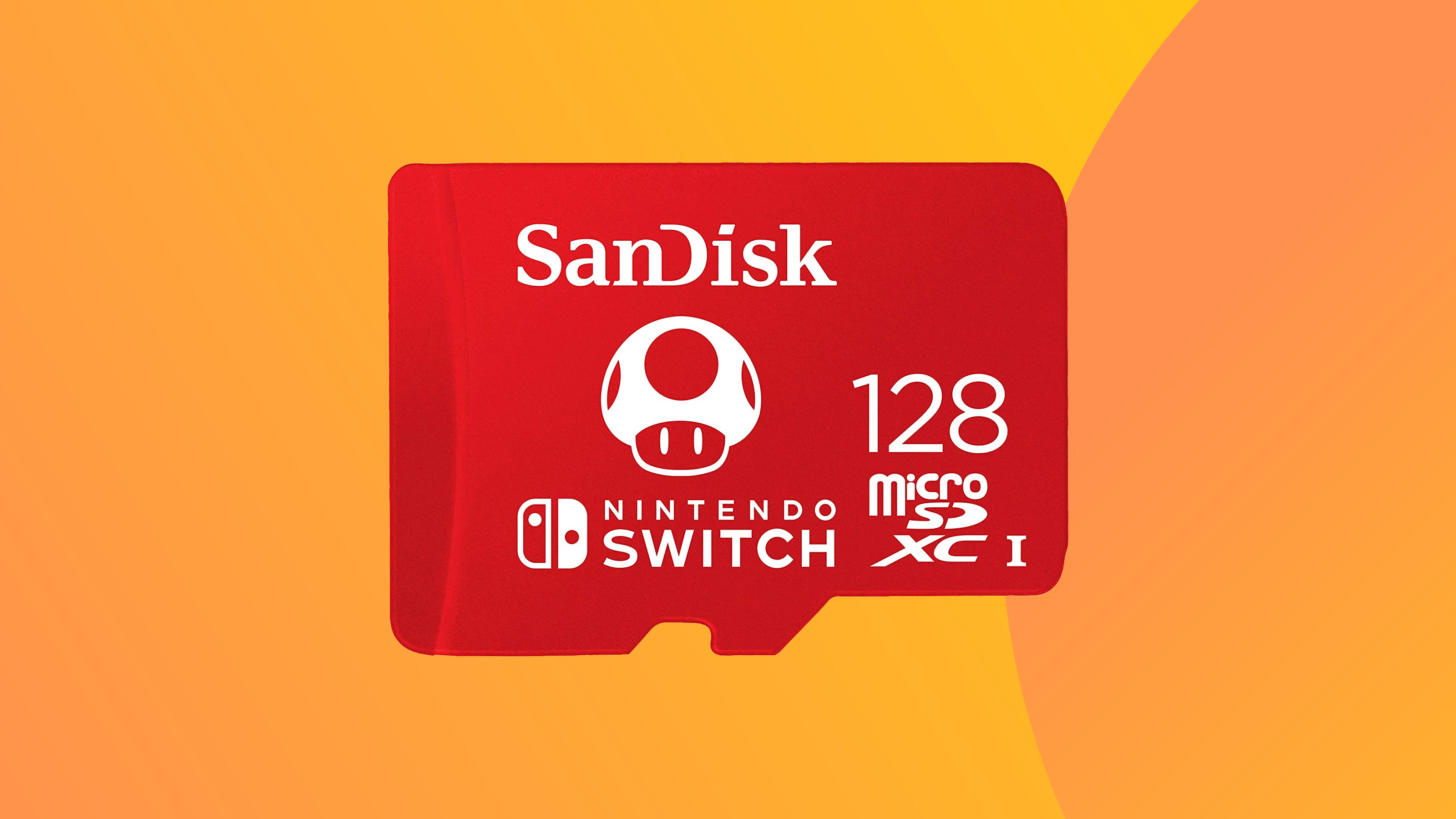 product shot of the sandisk microSD on a colourful background