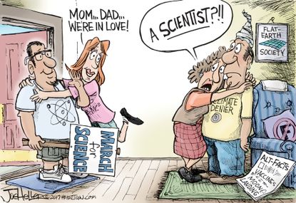 Editorial Cartoon U.S. Science March climate change denier alt-facts