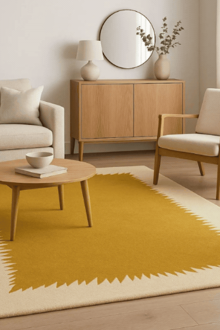Hand Tufted Mustard Yellow Wool Rug.