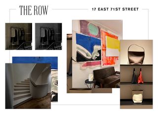 The interior of The Row's UES store with the brand's name printed and the address "17 East 71st Street."