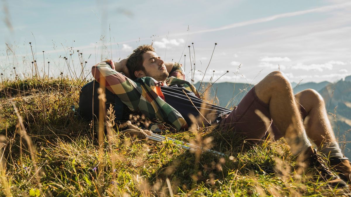 Hiker sleeping outdoors