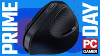 Razer vertical mouse on a blue Prime Day banner with the PC Gamer logo.
