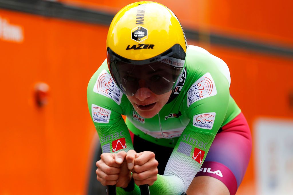 GENNEP NETHERLANDS AUGUST 26 Marianne Vos of Netherlands and Team Jumbo Visma Green Points Jersey during the 23rd Simac Ladies Tour 2021 Stage 2 a 222km Individual Time Trial stage from Gennep to Gennep SLT2021 UCIWWT on August 26 2021 in Gennep Netherlands Photo by Bas CzerwinskiGetty Images