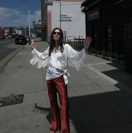 Laura Angelone wearing a silk scarf