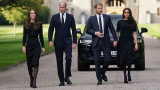 Catherine, Princess of Wales, Prince William, Prince of Wales, Prince Harry, Duke of Sussex and Meghan, Duchess of Sussex on the long Walk at Windsor Castle