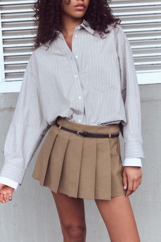 Belted Box Pleat Skort