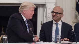 US President Donald Trump shakes hands with Microsoft CEO Satya Nadella during an American Technology Council roundtable at the White House in Washington, DC, on June 19, 2017.