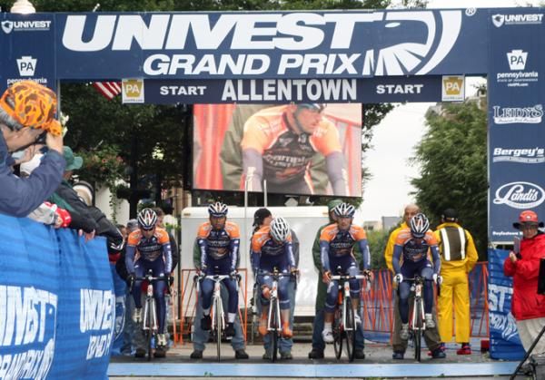Dr Jlo leads (Empire Cycling) down the small ramp at the start line.