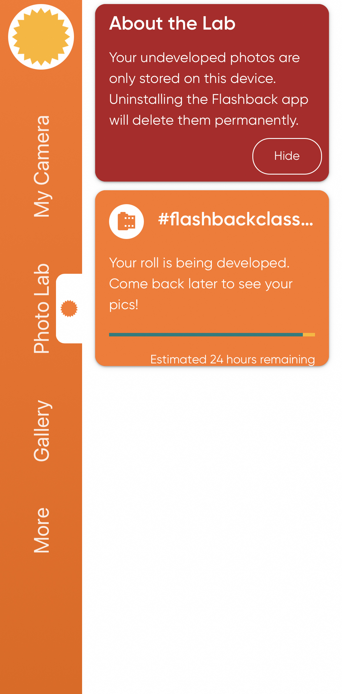 Screenshot of the Flashback app