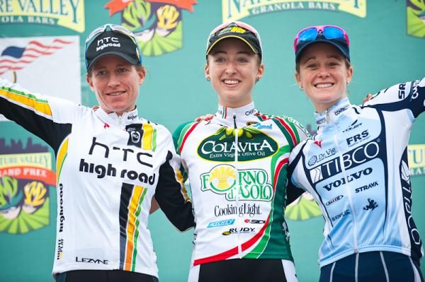 The women's podium: Amber Neben (HTC Highroad), Leah Kirchman (Colavita/Formo d'Asolo p/b Cooking Light) and Erinne Willock (Team TIBCO/To The Top)