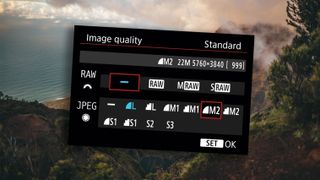 Canon camera menu with image quality options