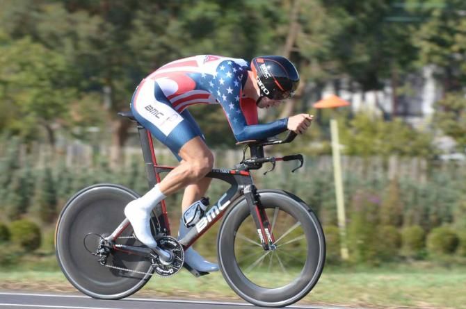 Taylor Phinney (USA) en route to 5th place at the world time trial championships in Florence.