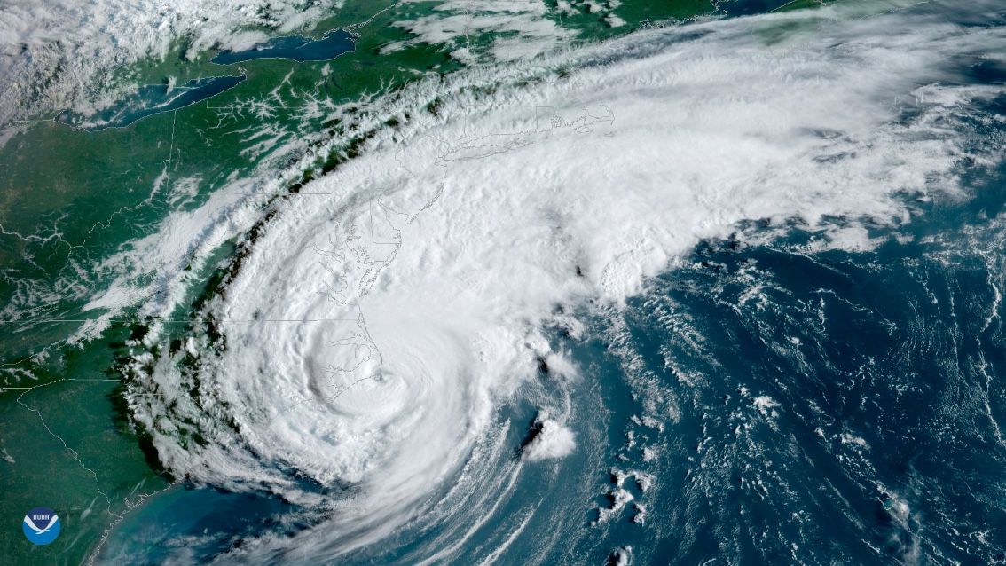 NOAA’s GOES East satellite captured this view of the strong Category 1 storm at 8:20 a.m. EDT, just 15 minutes before the center of Hurricane Dorian moved across the barrier islands of Cape Hatteras.