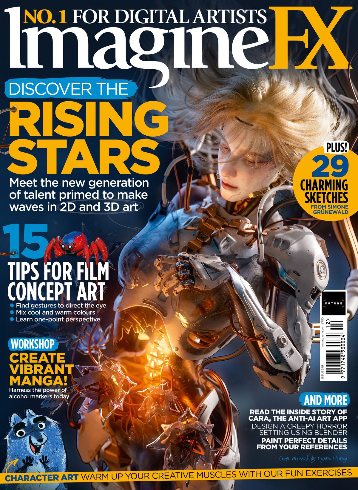 The cover art for ImagineFX, featuring a cybernetic woman