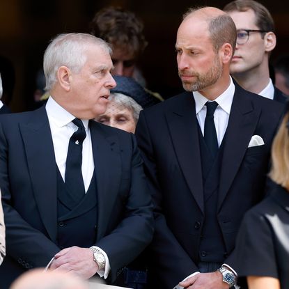 LONDON, UNITED KINGDOM - SEPTEMBER 16: (EMBARGOED FOR PUBLICATION IN UK NEWSPAPERS UNTIL 24 HOURS AFTER CREATE DATE AND TIME) Prince Andrew, Duke of York and Prince William, Prince of Wales attend Katharine, Duchess of Kent's Requiem Mass service at Westminster Cathedral on September 16, 2025 in London, England. Katharine, Duchess of Kent was married to Prince Edward, Duke of Kent, a first cousin of Queen Elizabeth II. She died on September 4 at the age of 92 at Kensington Palace surrounded by her family. Having converted to Catholicism in 1994, her funeral takes place at Westminster Cathedral and is the first Catholic funeral to be held for a member of the royal family in modern British history. Her Royal Highness will be laid to rest at the Royal Burial Ground at Frogmore, Windsor. (Photo by Max Mumby/Indigo/Getty Images)