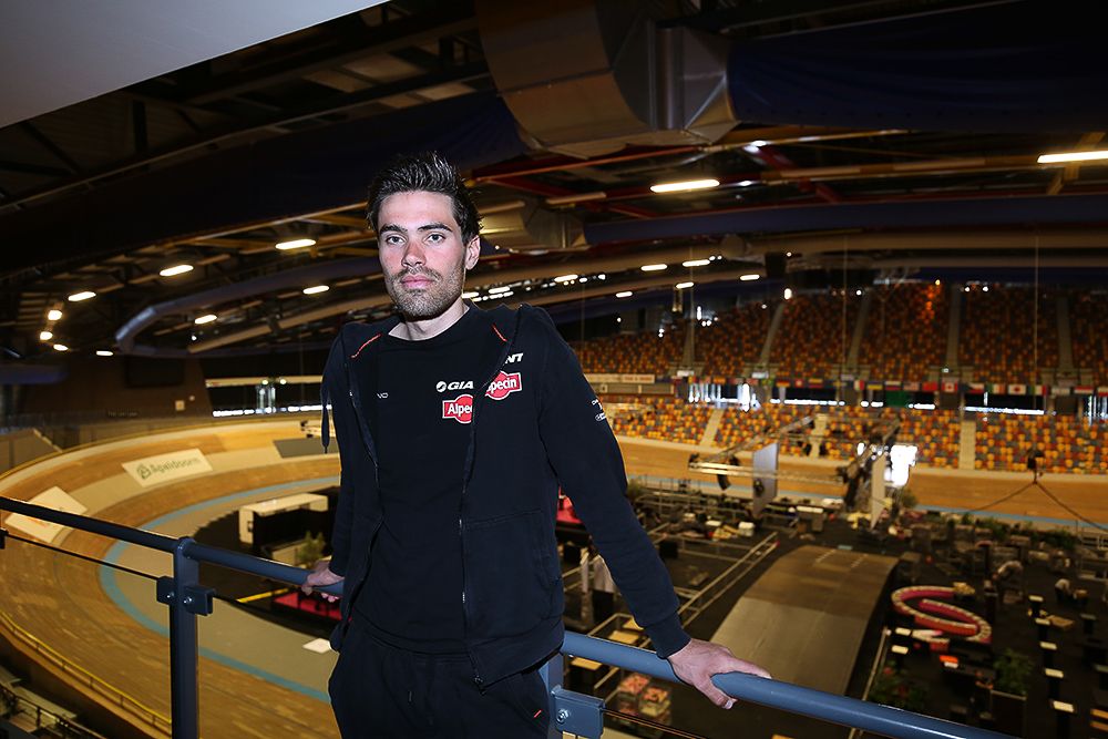 Tom Dumoulin waits for the start of Wednesday's press conference.