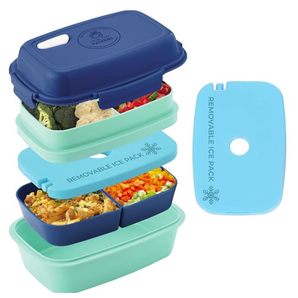 Blue and turquoise food storage containers