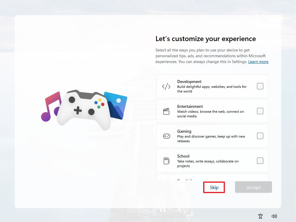 Windows 11 OOBE skip customize experience