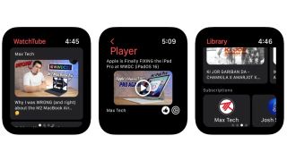 Screenshots showing WatchTube on Apple Watch