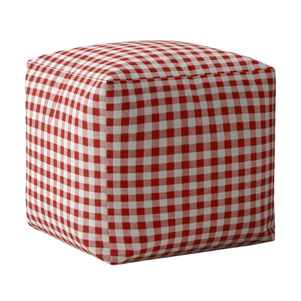HomeRoots Red and White Cotton Gingham Pouf Cover
