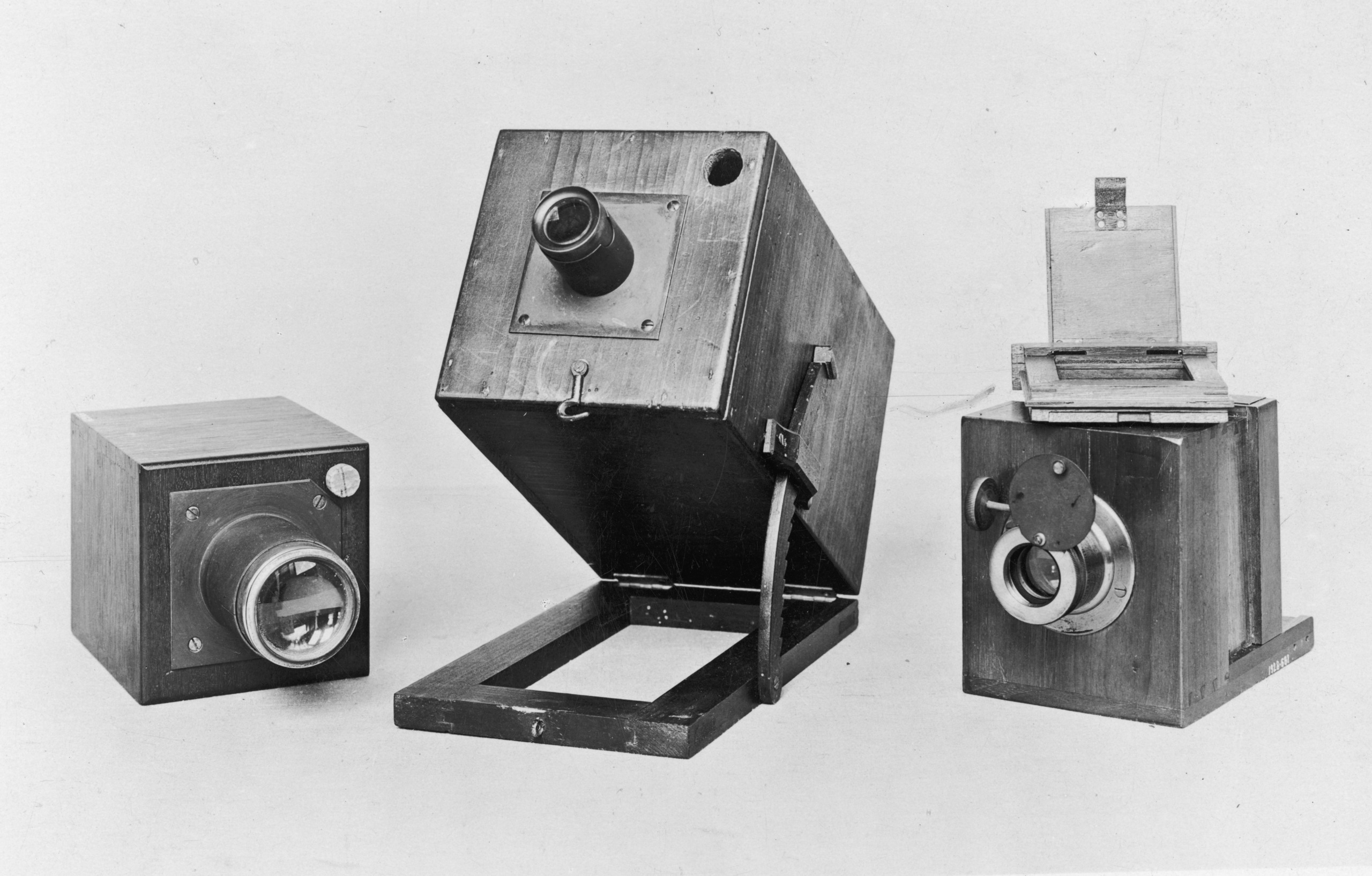 Three of the original cameras used by Fox Talbot for producing photographs using his calotype process of 1840-1841