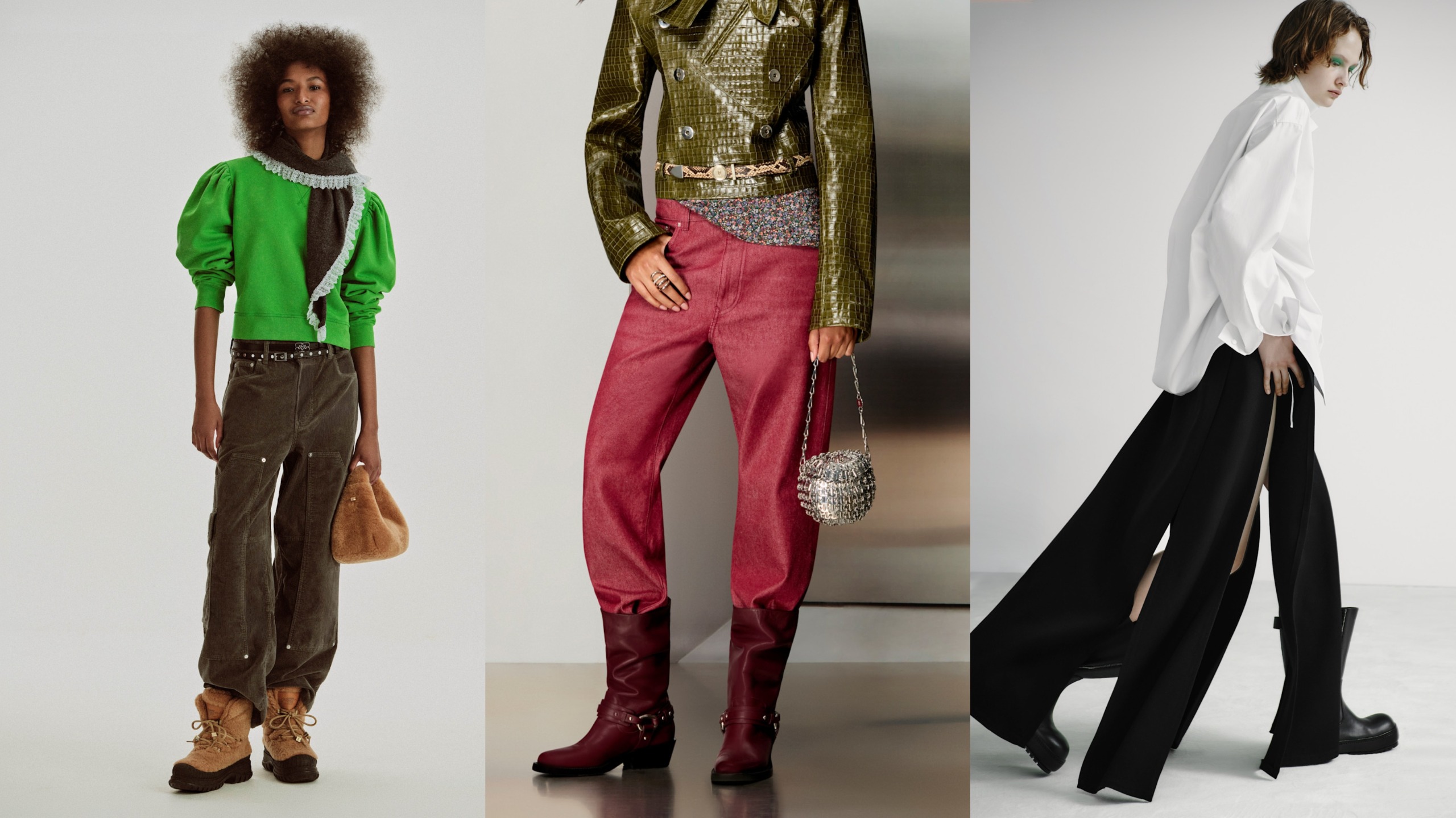 heavy boots from the resort 2027 collections of Ganni, Rabanne, Balenciaga.
