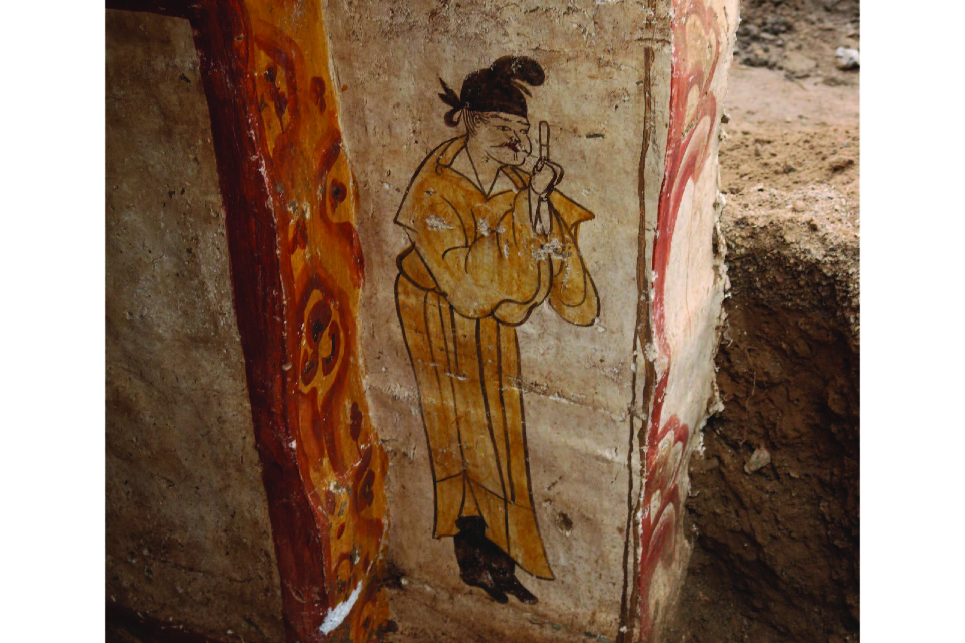 A mural showing a man near the edge of the wall