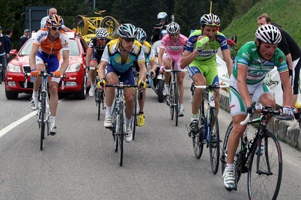 Danilo Di Luca leads an elite selection of seven riders which formed in the closing kilometres of stage five.