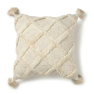 Fall throw pillow cut out tufted trellis design in cream