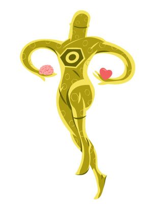 Image depicts oestrogen as a superhero