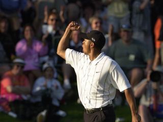 "Better than most" - Tiger's incredible putt on 17 in 2001 sparks a familiar pose