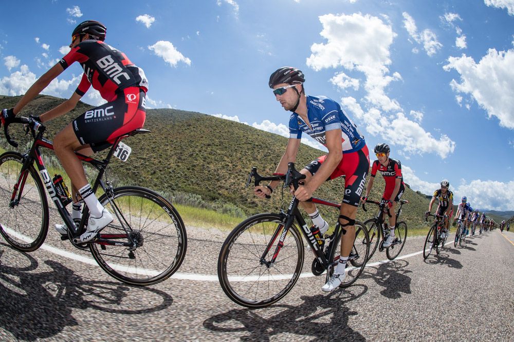 Taylor Phinney (BMC) sits in the bunch with his team.