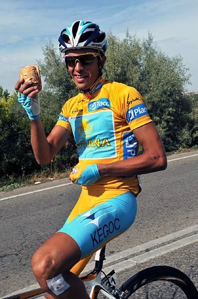 Alberto Contador (Astana) enjoys the last day of the 63rd Vuelta a Espa&ntilde;a.