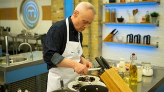 Terry Christian in the kitchen for Celebrity Masterchef 2023