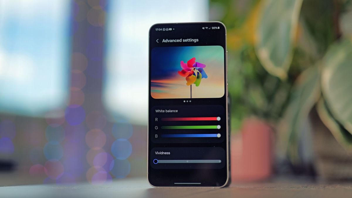 Samsung Galaxy S24 phone showing the screen color settings