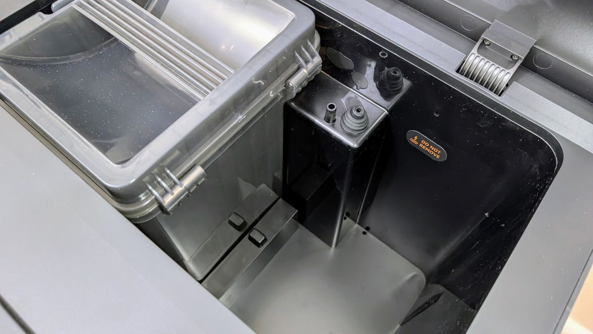 Dreame Matrix10 Ultra base station clean and dirty water tanks with the clean water tank removed