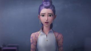 Rumi looking straight at a mirror in KPop Demon Hunters.