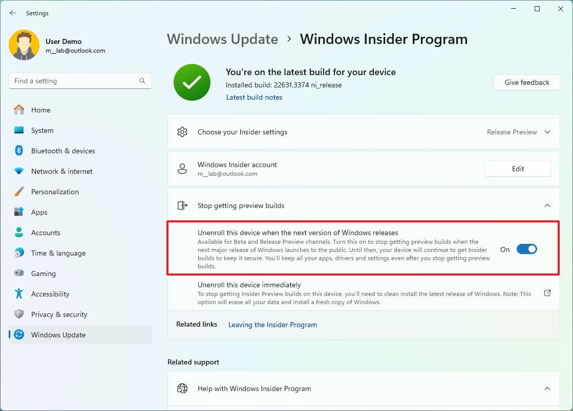 Windows 11 opt out Insider program
