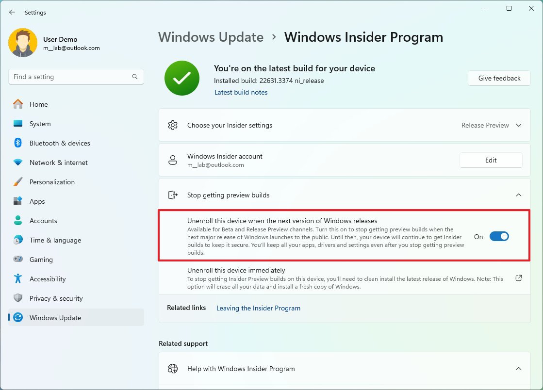 Programa Insider de exclusión voluntaria de Windows 11