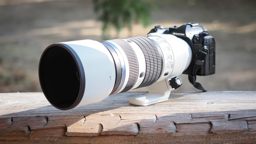 The OM System M.Zuiko 50-200mm f/2.8 IS Pro lens, mounted to the OM System OM-1 Mark II, in an outdoor setting 