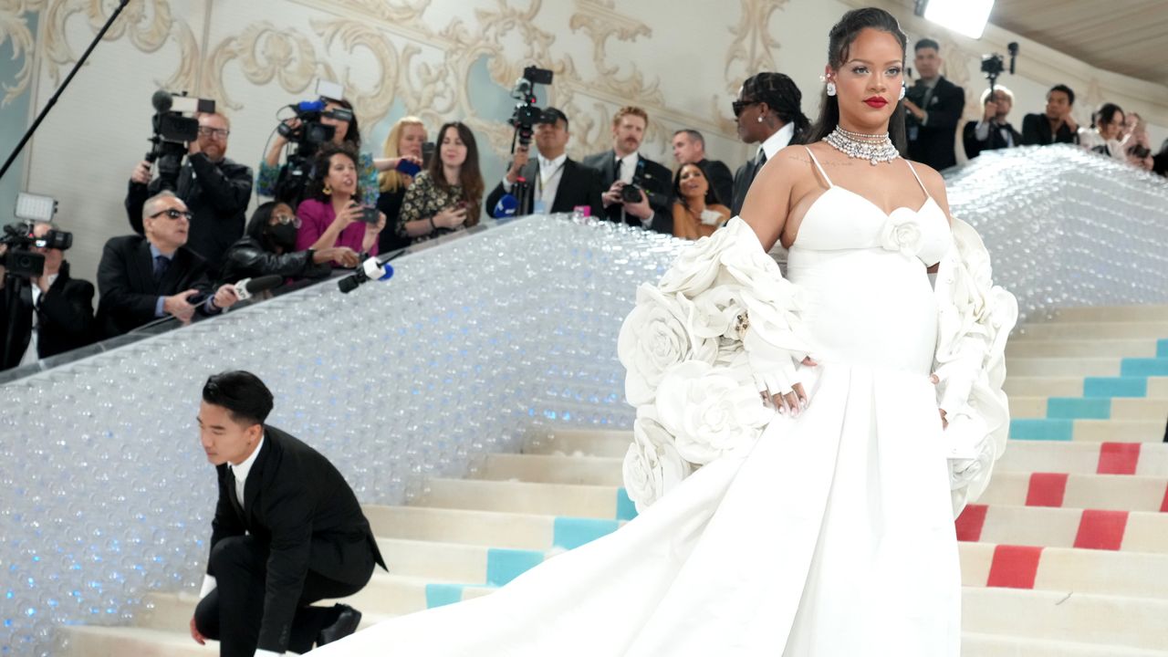 Rihanna attends the 2023 Met Gala Celebrating &quot;Karl Lagerfeld: A Line Of Beauty&quot; at Metropolitan Museum of Art on May 01, 2023 in New York City.