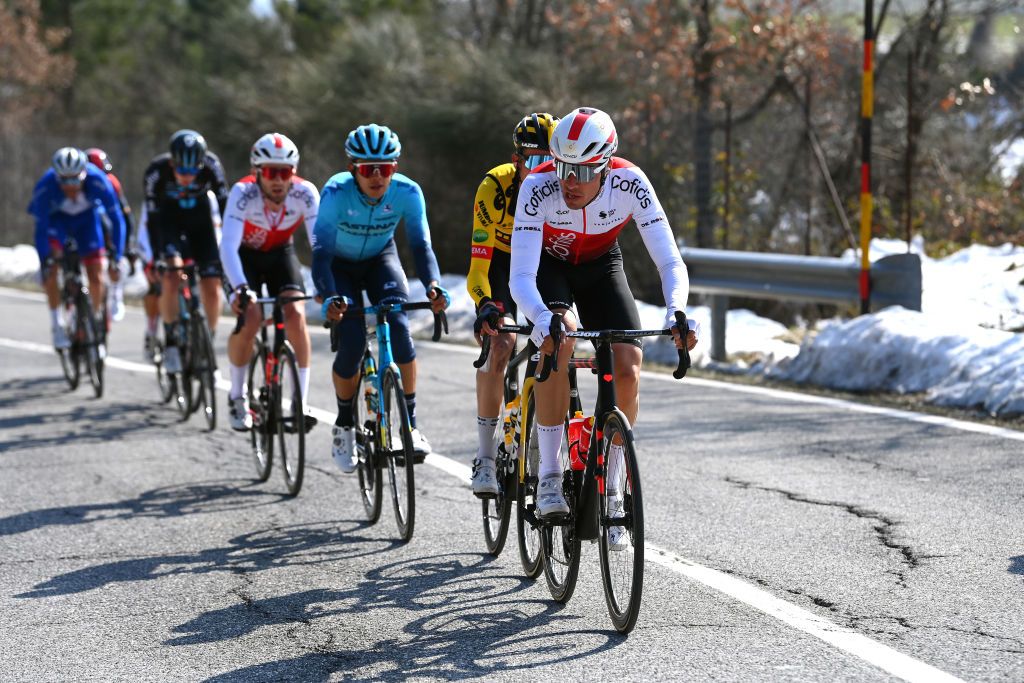 FERMO ITALY MARCH 11 Anthony Perez of France and Team Cofidis competes during the 57th TirrenoAdriatico 2022 Stage 5 a 155km stage from Sefro to Fermo 317m TirrenoAdriatico WorldTour on March 11 2022 in Fermo Italy Photo by Tim de WaeleGetty Images