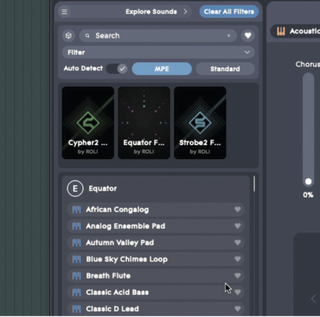 Working with presets in Roli Studio Player 1